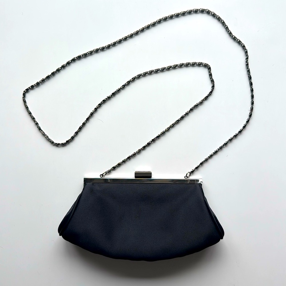 Nordstrom Black Satin Convertible Clutch Shoulder bag purse